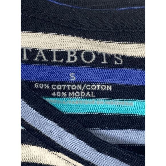 Talbots Women's Top Short Sleeve Button Back Cotton Blend Blue Striped Small - Picture 6 of 6